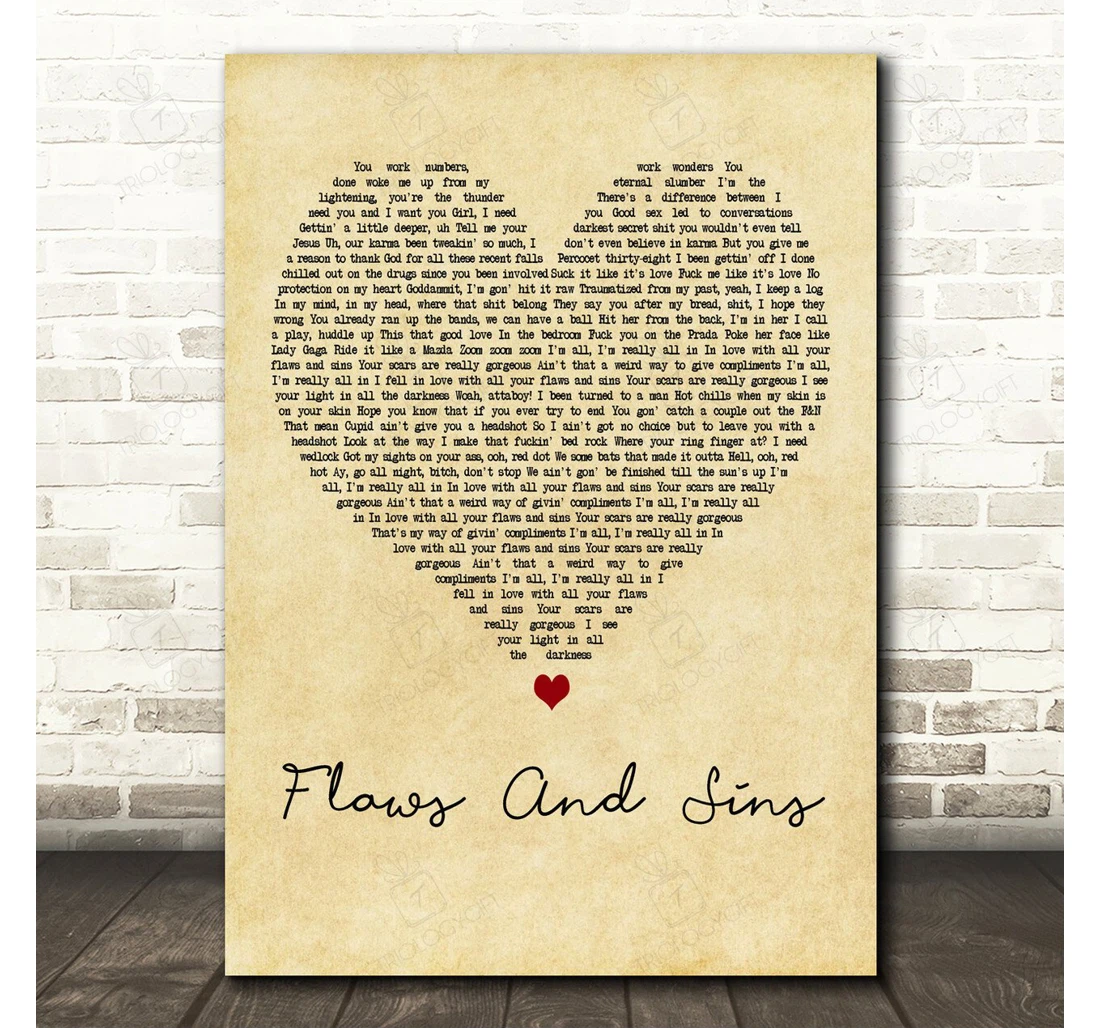 Poster, Canvas - Juice Wrld Flaws And Sins Vintage Heart Song Lyric Personalised Lyrics Custom Print Framed Wall Art