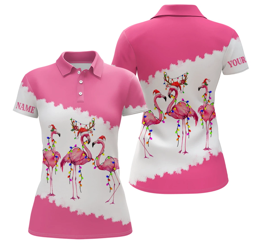 Personalized Funny Pink Christmas Golf Custom Flamingo Golf Friend Christmas Nqs - Polo Shirt