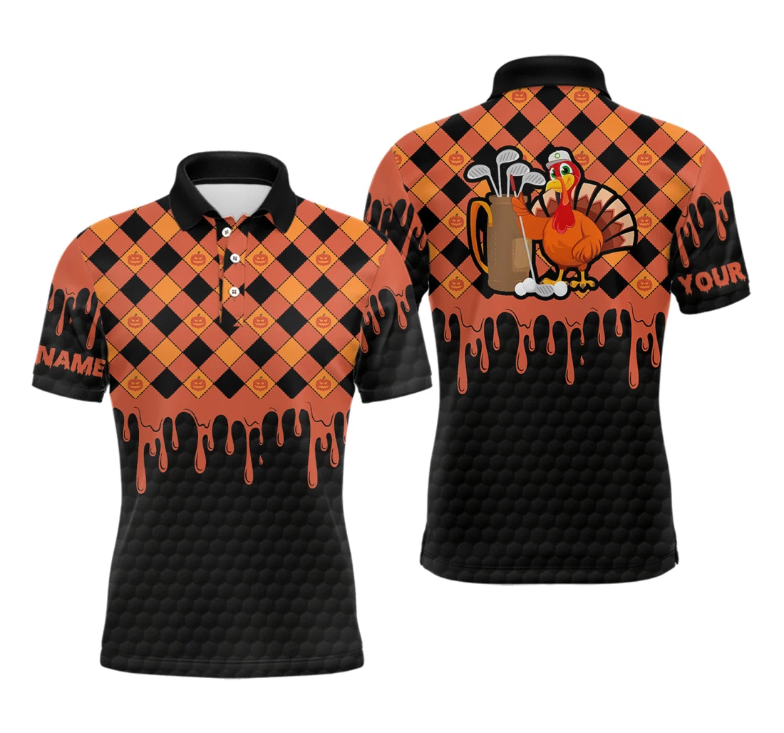 Personalized Golf Turkey Thanksgiving Golf Orange Pumpkin Custom Golf Golf Ldt - Polo Shirt