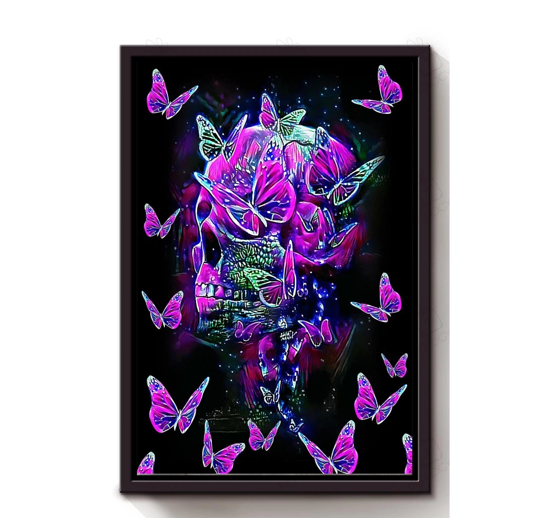 Poster, Canvas - Colorful Glitter Skullcap And Butterflies Memorial Day S Print Framed Wall Art