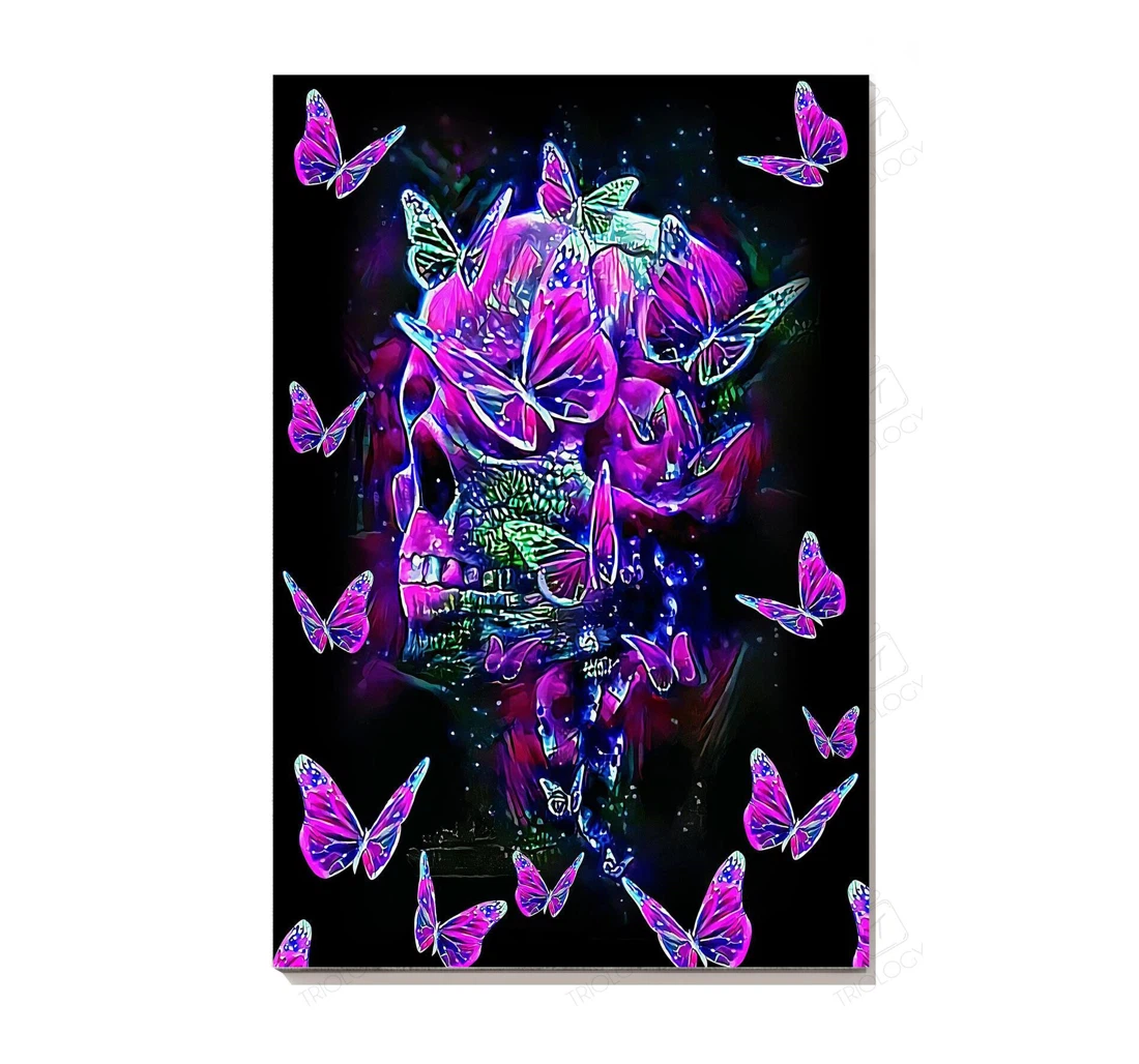 Poster, Canvas - Colorful Glitter Skullcap And Butterflies Memorial Day S Print Framed Wall Art