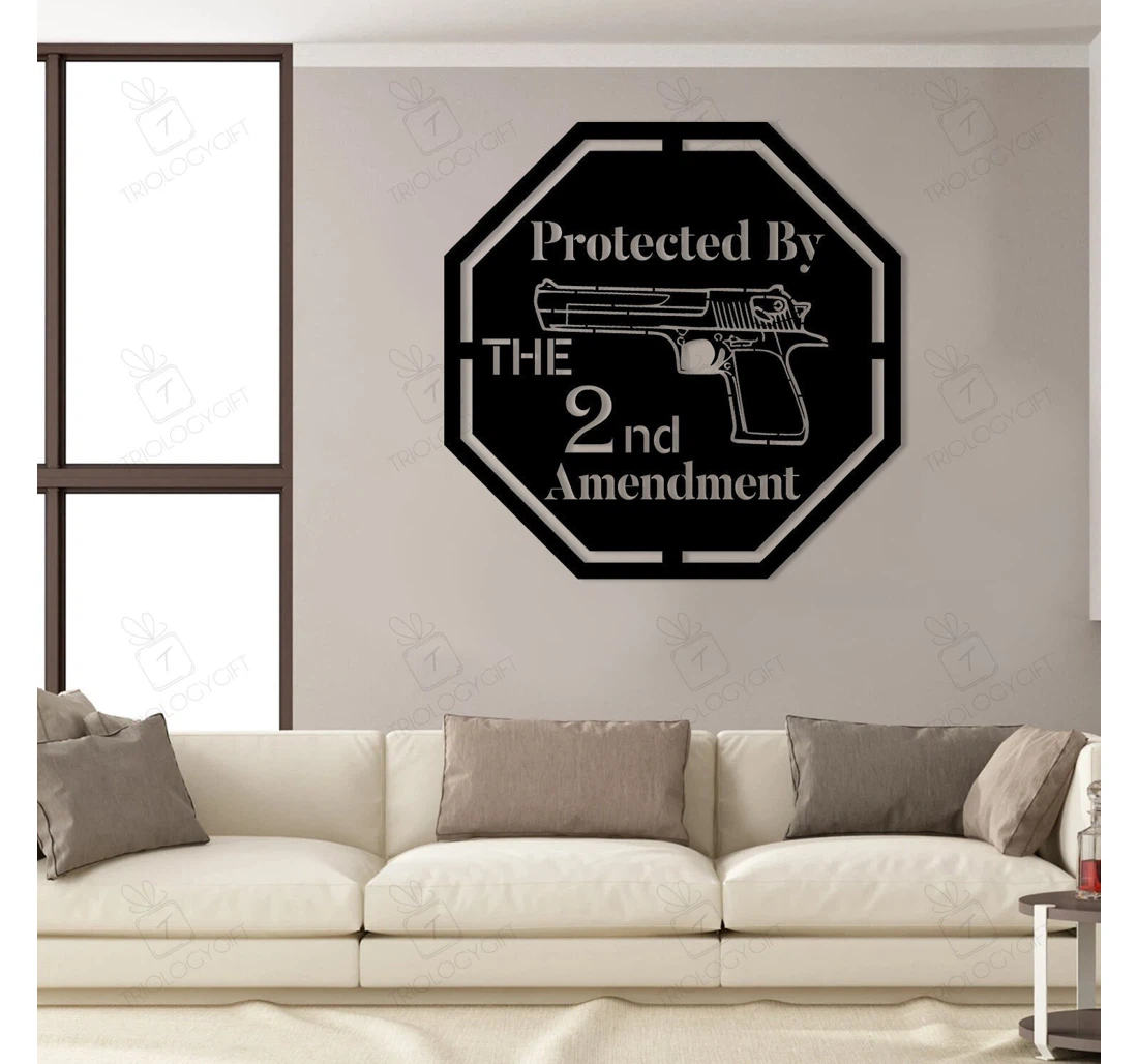 Personalized Metal Sign - Protected By The Nd Amendment Gun Veteran MonoGram