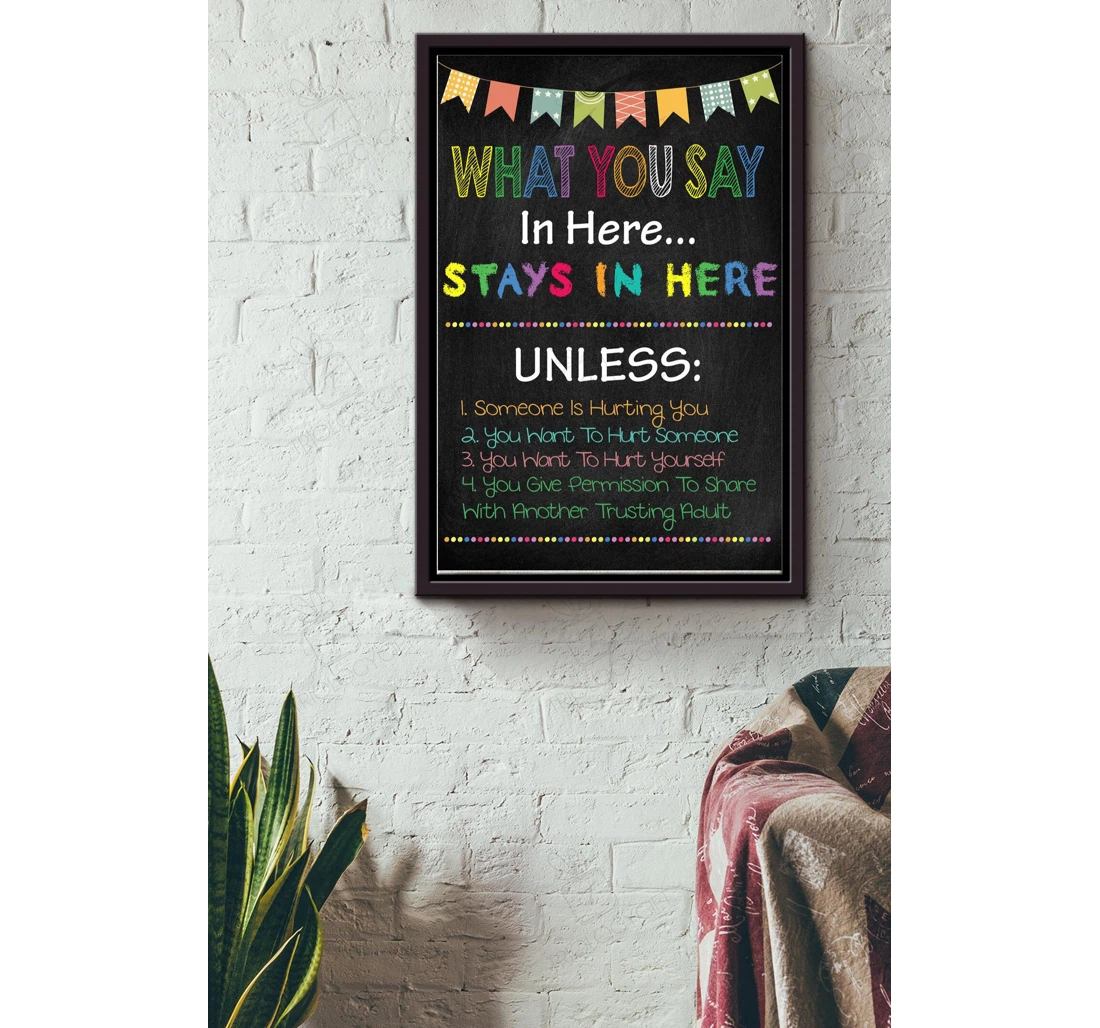 Poster, Canvas - What You Say Here Stay Here Therapist Mental Health Disorder People Doctor Bff Matte S Print Framed Wall Art