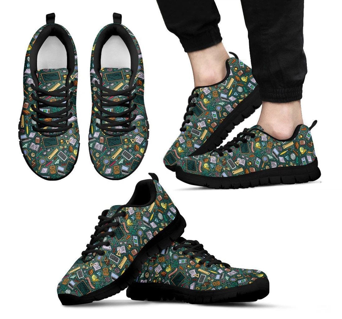 Teacher Pattern Print Black Sneaker Shoes For Men Women
