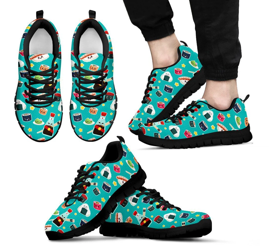 Sushi Pattern Print Black Sneaker Shoes For Men Women