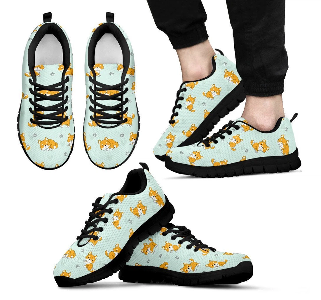 Shiba Inu Dog Pupppy Pattern Print Black Sneaker Shoes For Men Women