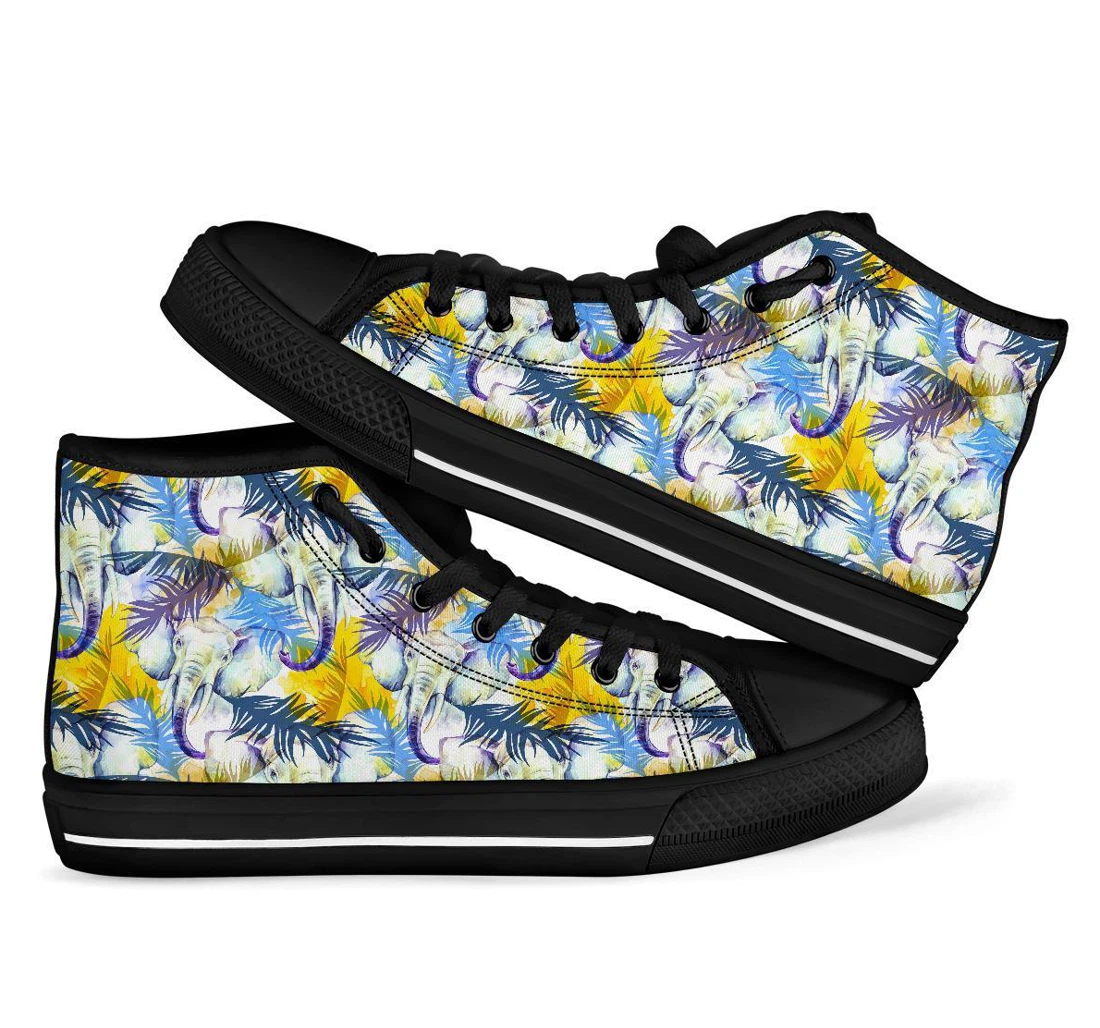 Tropical Palm Leave Elephant Print Men Women's High Top Shoes