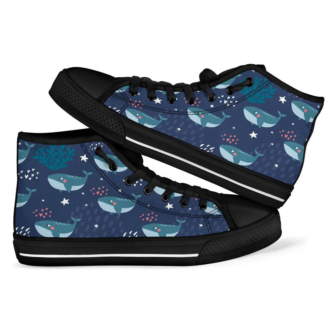 Whale Humpback Print Pattern Men Women's High Top Shoes