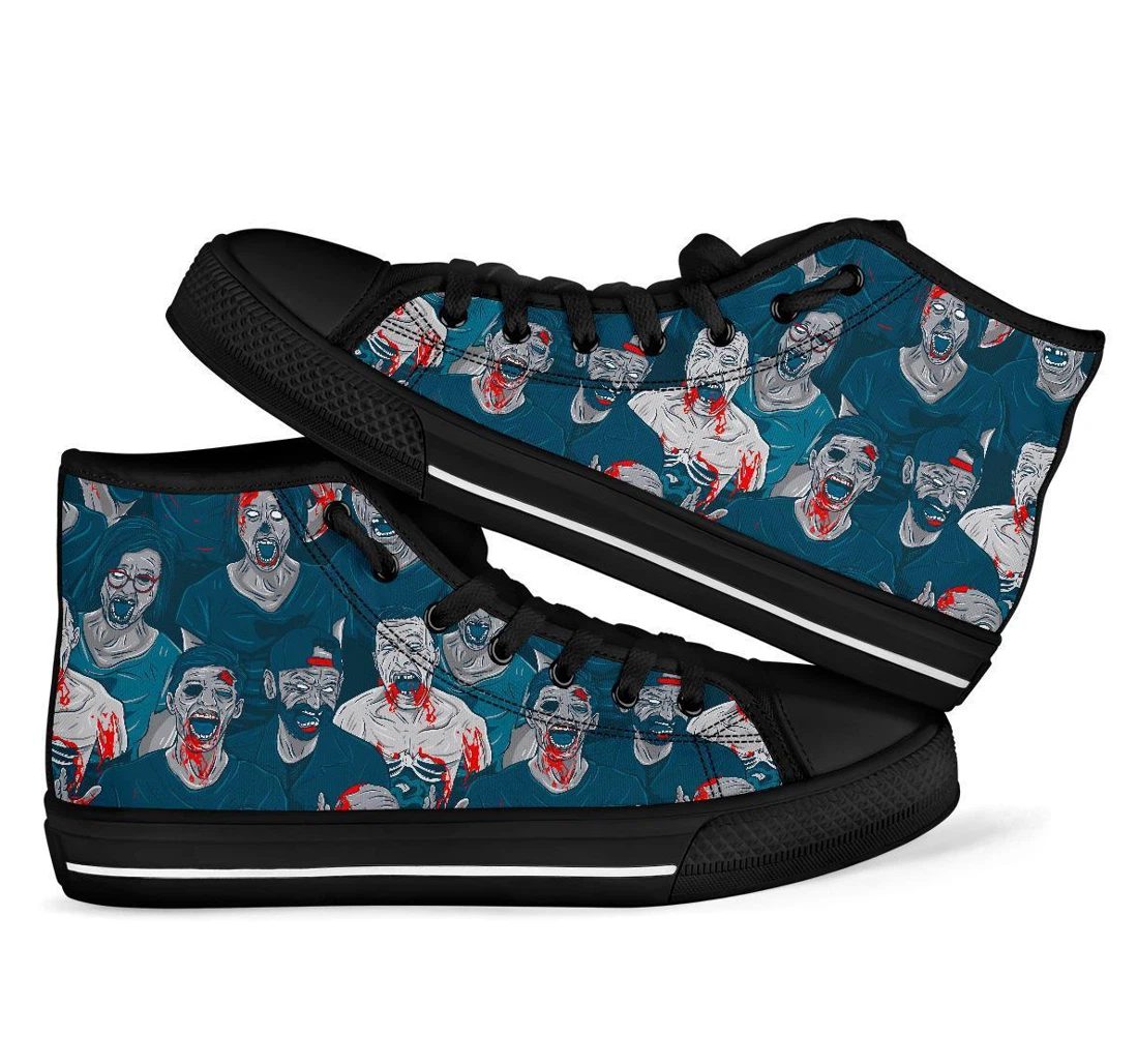 Zombie Halloween Pattern Print Men Women's High Top Shoes