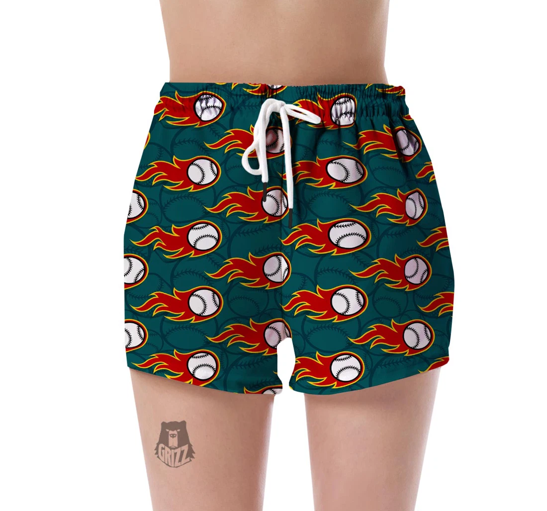 Personalized Baseball Fire Pattern Print Women's Shorts