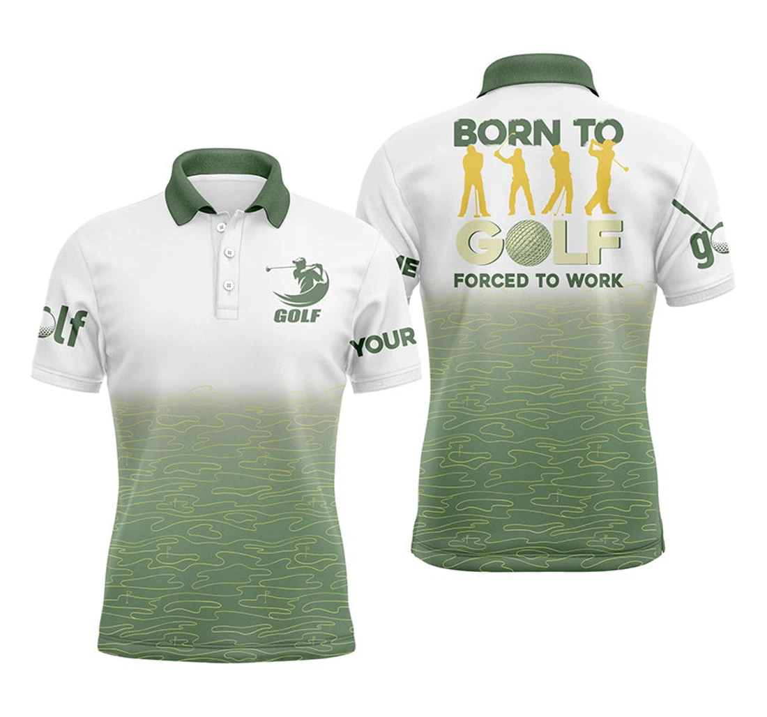 Personalized Born To Golf Forced To Work Golf Green Pattern Golf Custom Golf Nqs - Polo Shirt