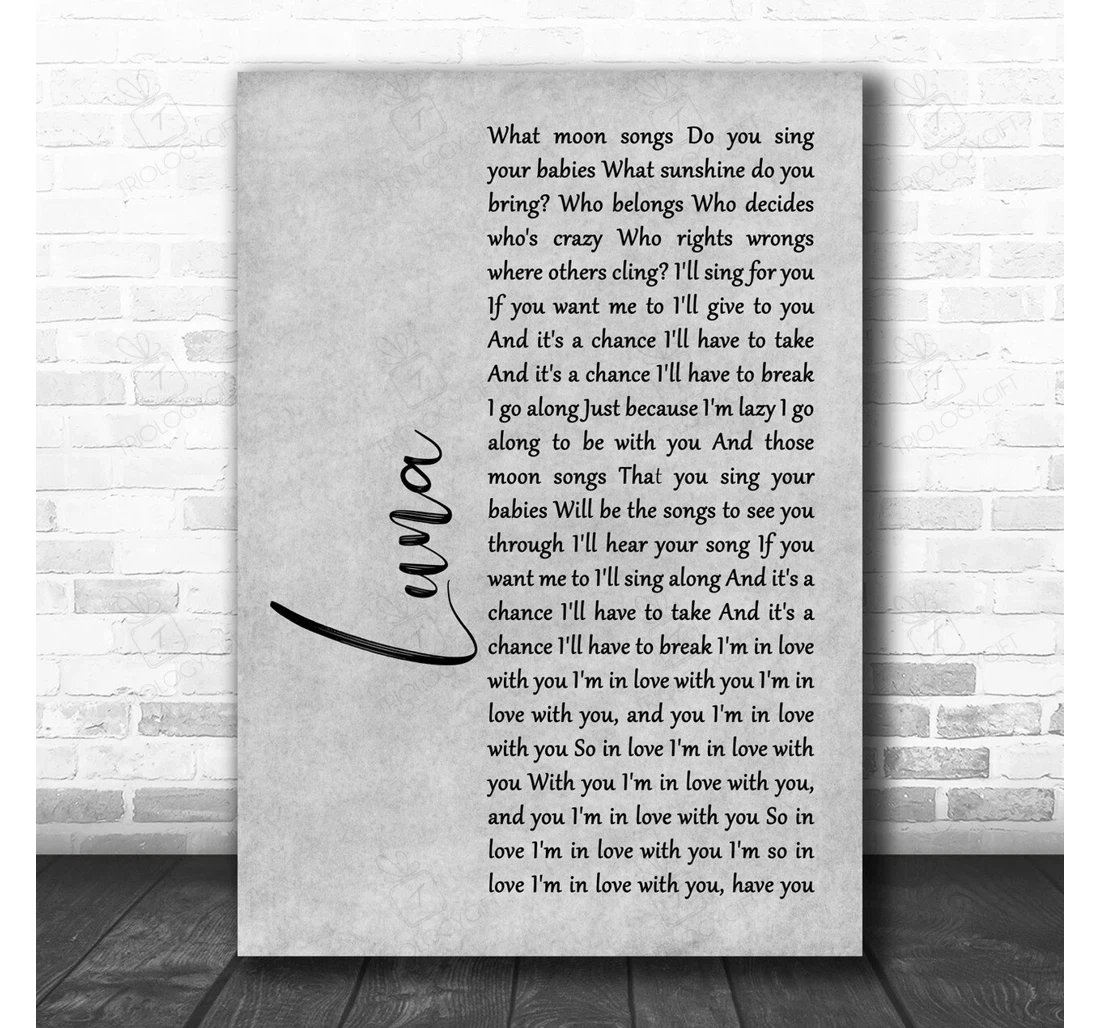 Poster, Canvas - The Smashing Pumpkins Luna Script Grey Song Lyric Personalised Lyrics Custom Print Framed Wall Art