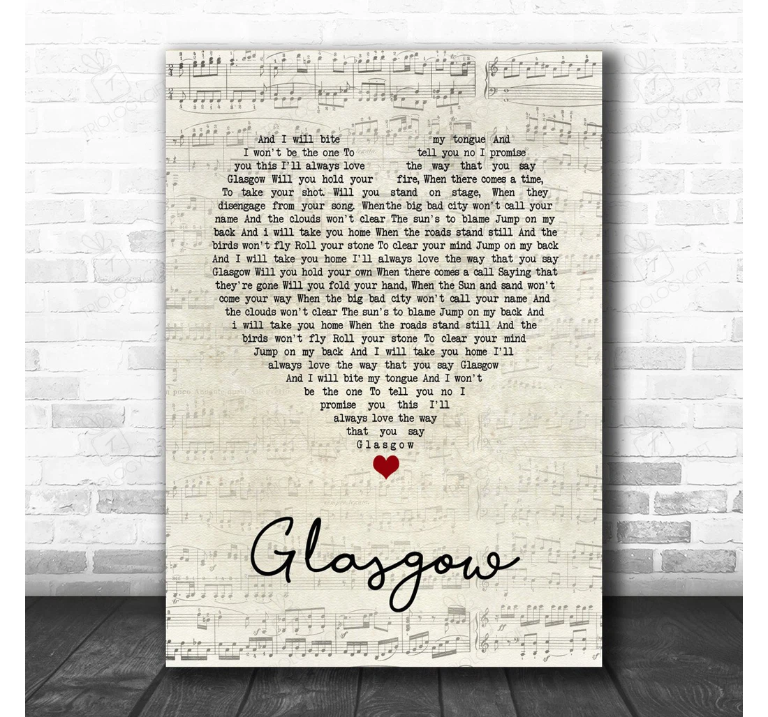 Poster, Canvas - The Snuts Glasgow Script Heart Song Lyric Personalised Lyrics Custom Print Framed Wall Art