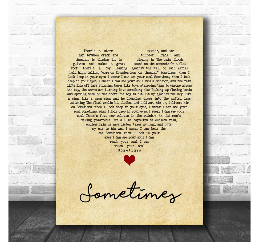 Poster, Canvas - James Sometimes Vintage Heart Song Lyric Music Personalised Lyrics Custom Print Framed Wall Art