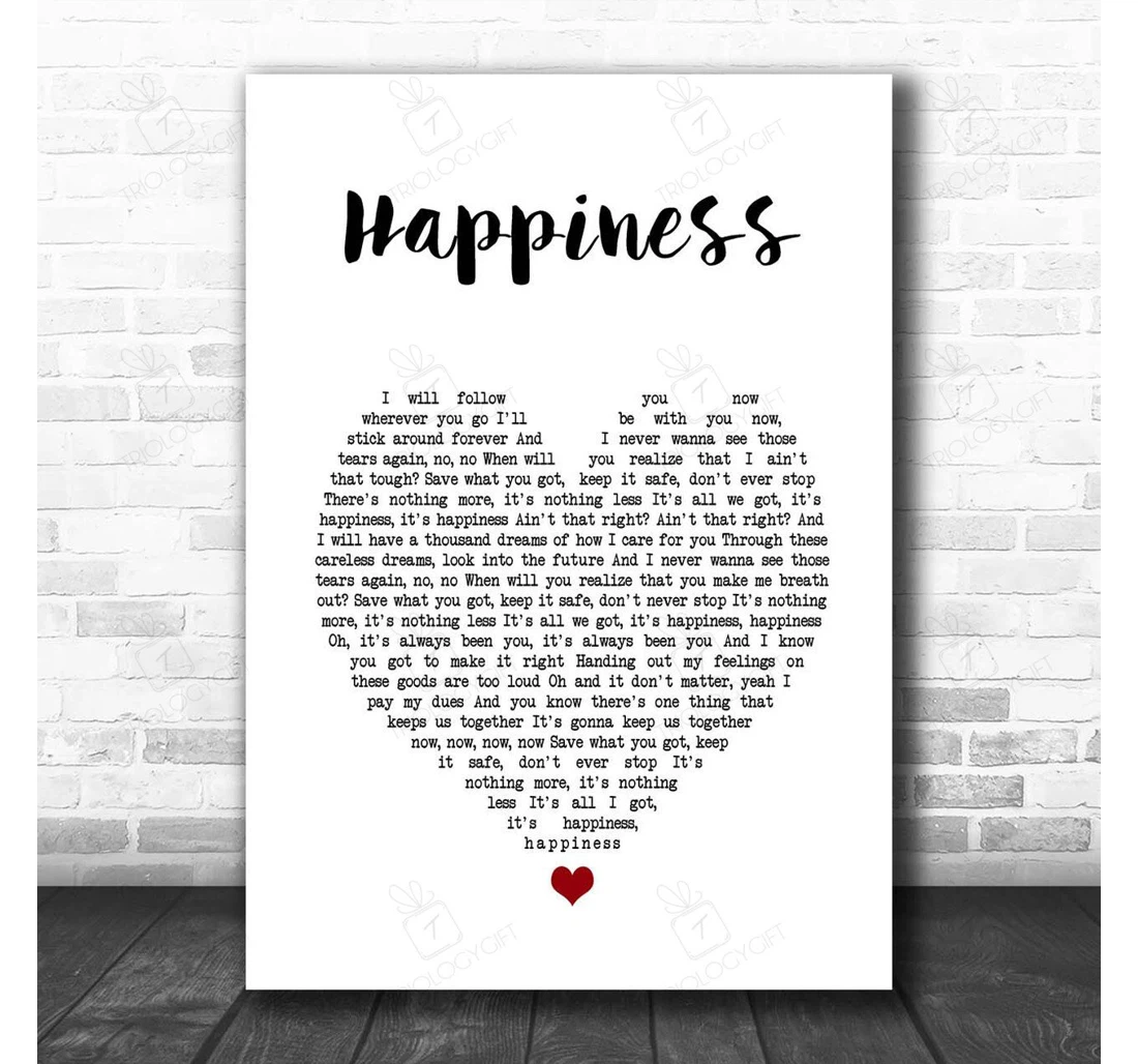 Poster, Canvas - Kasabian Happiness White Heart Song Lyric Personalised Lyrics Custom Print Framed Wall Art