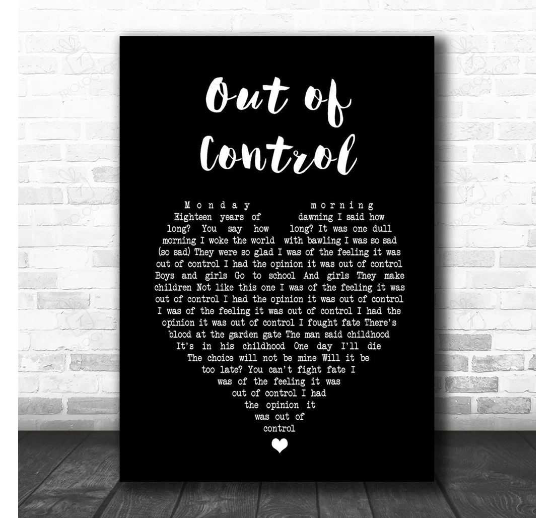 Poster, Canvas - U Out Of Control Black Heart Song Lyric Personalised Lyrics Custom Print Framed Wall Art