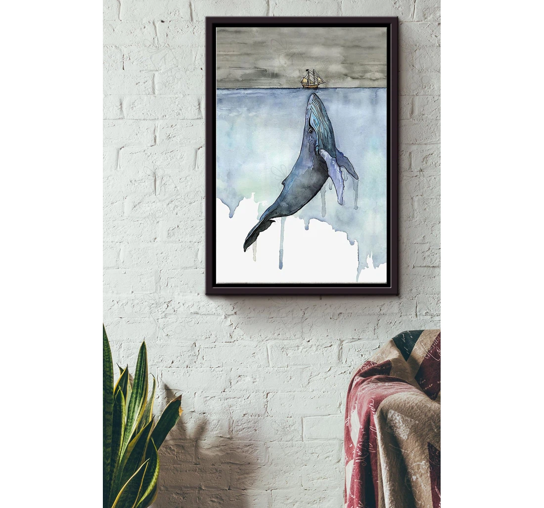 Poster, Canvas - Whale With The Boat In The Ocean Matte Print Framed Wall Art