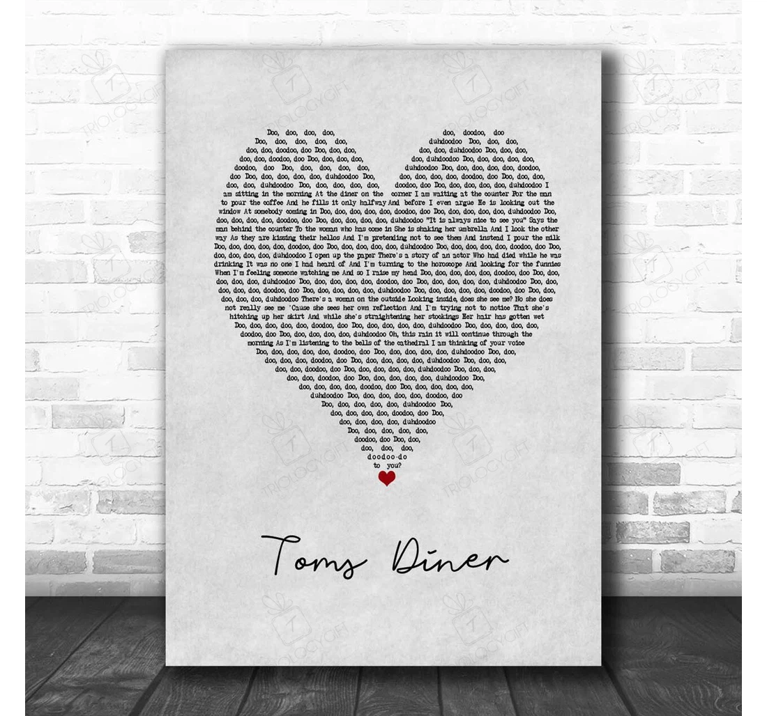 Poster, Canvas - Suzanne Vega Toms Diner Grey Heart Song Lyric Personalised Lyrics Custom Print Framed Wall Art