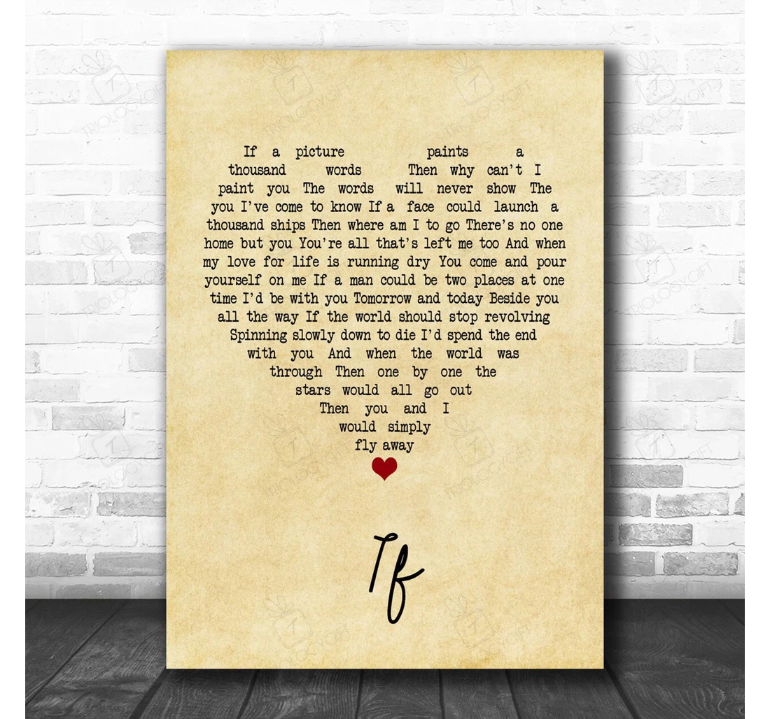 Poster, Canvas - Bread If Vintage Heart Song Lyric Personalised Lyrics Custom Print Framed Wall Art