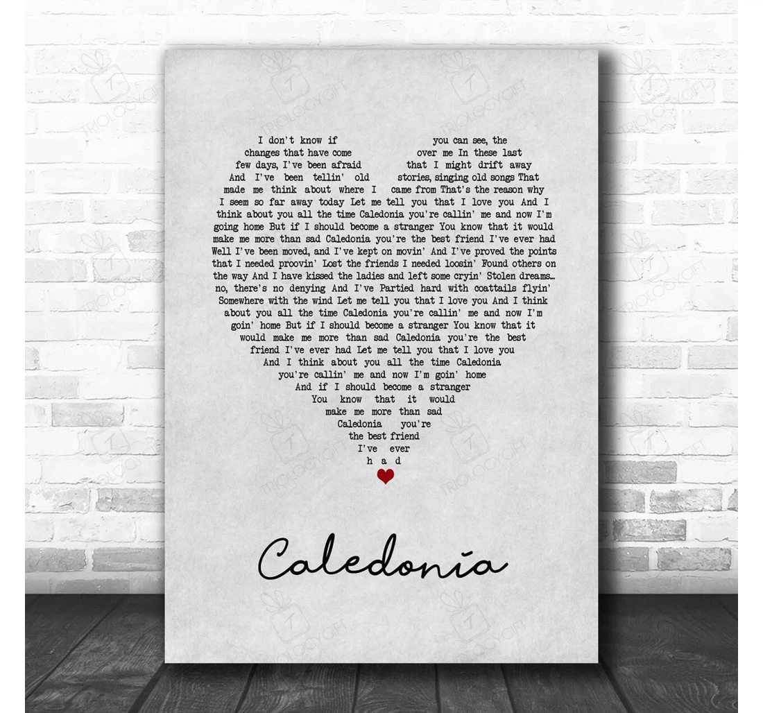 Poster, Canvas - Paolo Nutini Caledonia Grey Heart Song Lyric Personalised Lyrics Custom Print Framed Wall Art