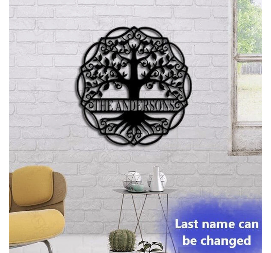 Personalized Metal Sign - Family Tree Of Life Customized Family Last Name MonoGram