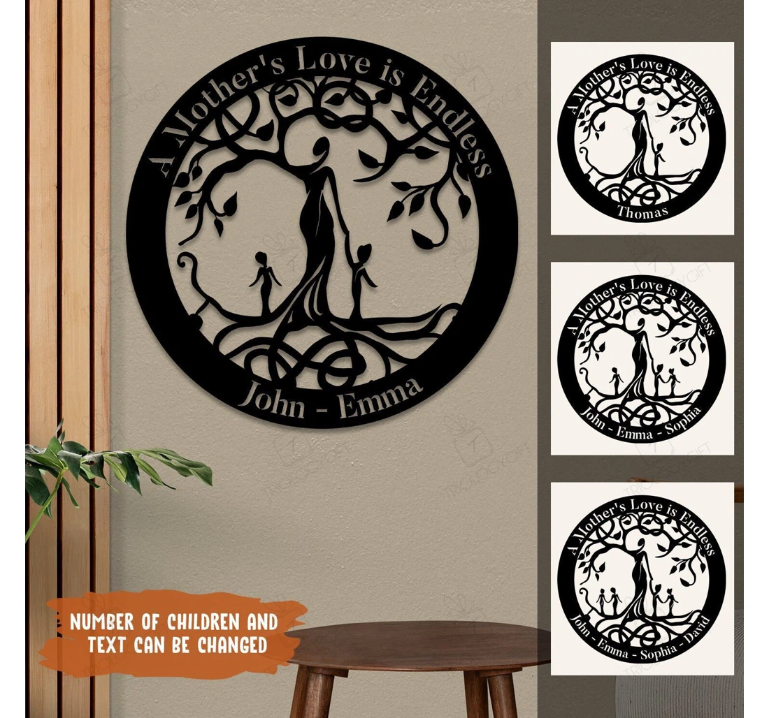 Personalized Metal Sign - A Mother's Love Is Endless Tree Of Life Art Custom Mother's Day MonoGram