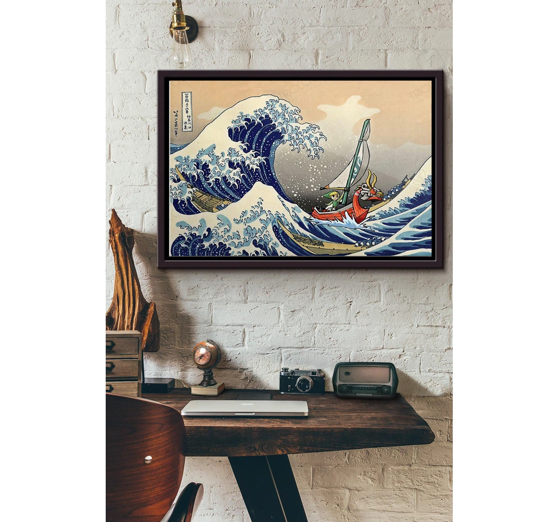 Poster, Canvas - The Great Wave Off Kanagawlink Zeldposter N Matte Print Framed Wall Art