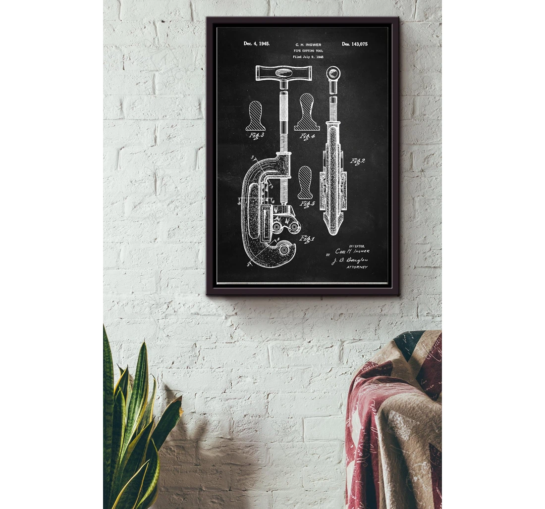 Poster, Canvas - Pipe Cutting Tools Blueprint Repair Tools Engineer Houseware Repair Shop Inventor Matte S Print Framed Wall Art