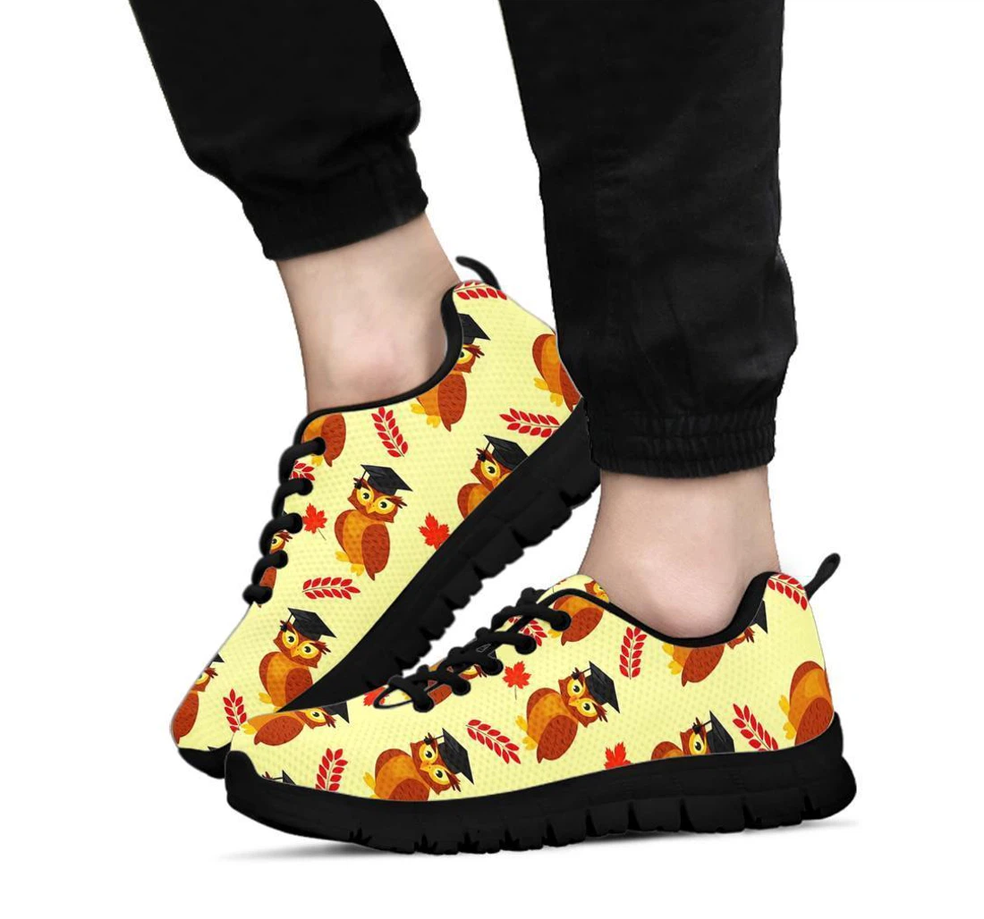Graduation Owl Pattern Print Sneaker Shoes For Men Women