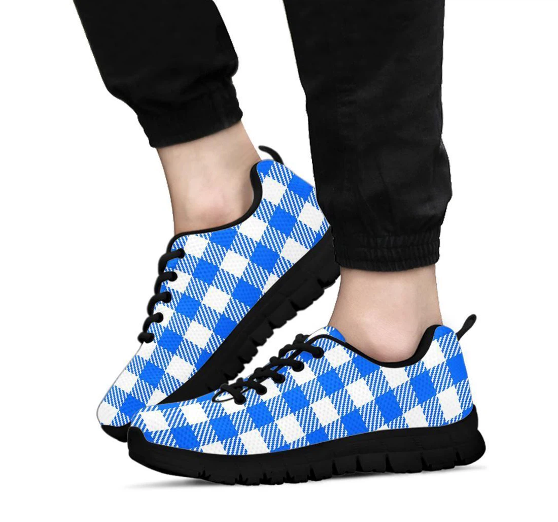 Gingham Blue Pattern Print Sneaker Shoes For Men Women