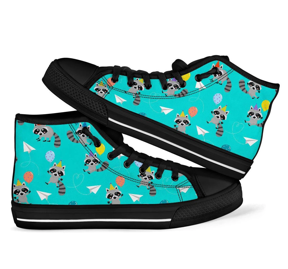 Birthday Raccoon Pattern Print Men Women's High Top Shoes