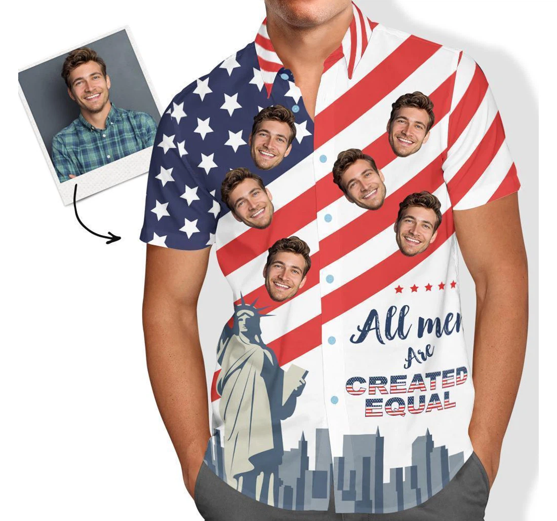 Personalized Custom Face S Independence Day Custom Shirtss Hawaiian Shirt, Button Up Aloha Shirt For Men, Women