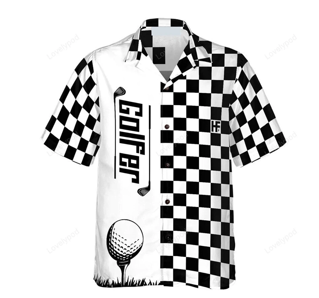 Personalized Checkerboard Style Golfer Gy Hawaiian Shirt, Button Up Aloha Shirt For Men, Women