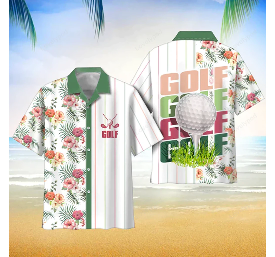 Personalized Golf Hibiscus Pattern Gy Hawaiian Shirt, Button Up Aloha Shirt For Men, Women