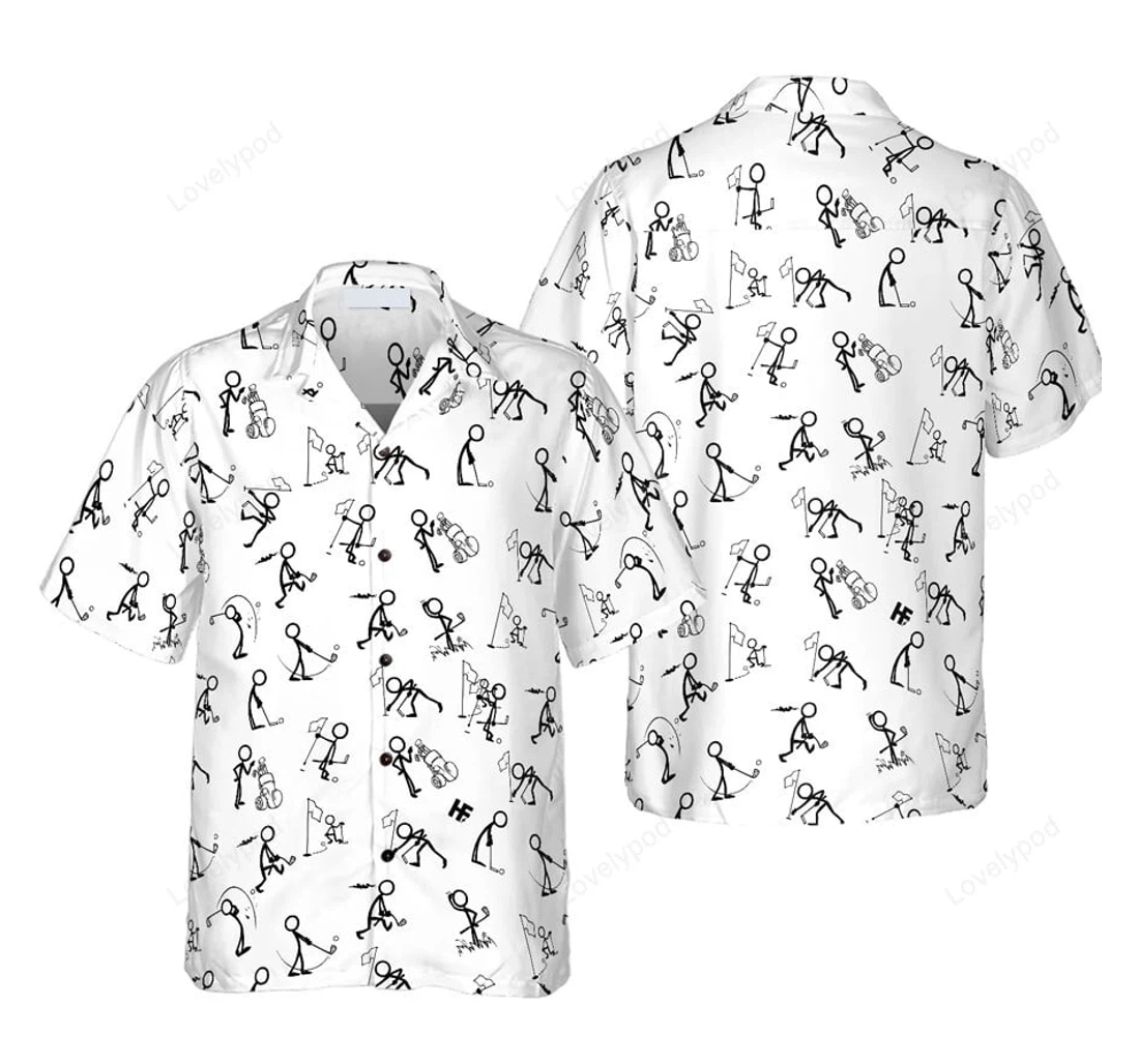 Personalized Stickfigures Playing Golf V Gy Hawaiian Shirt, Button Up Aloha Shirt For Men, Women