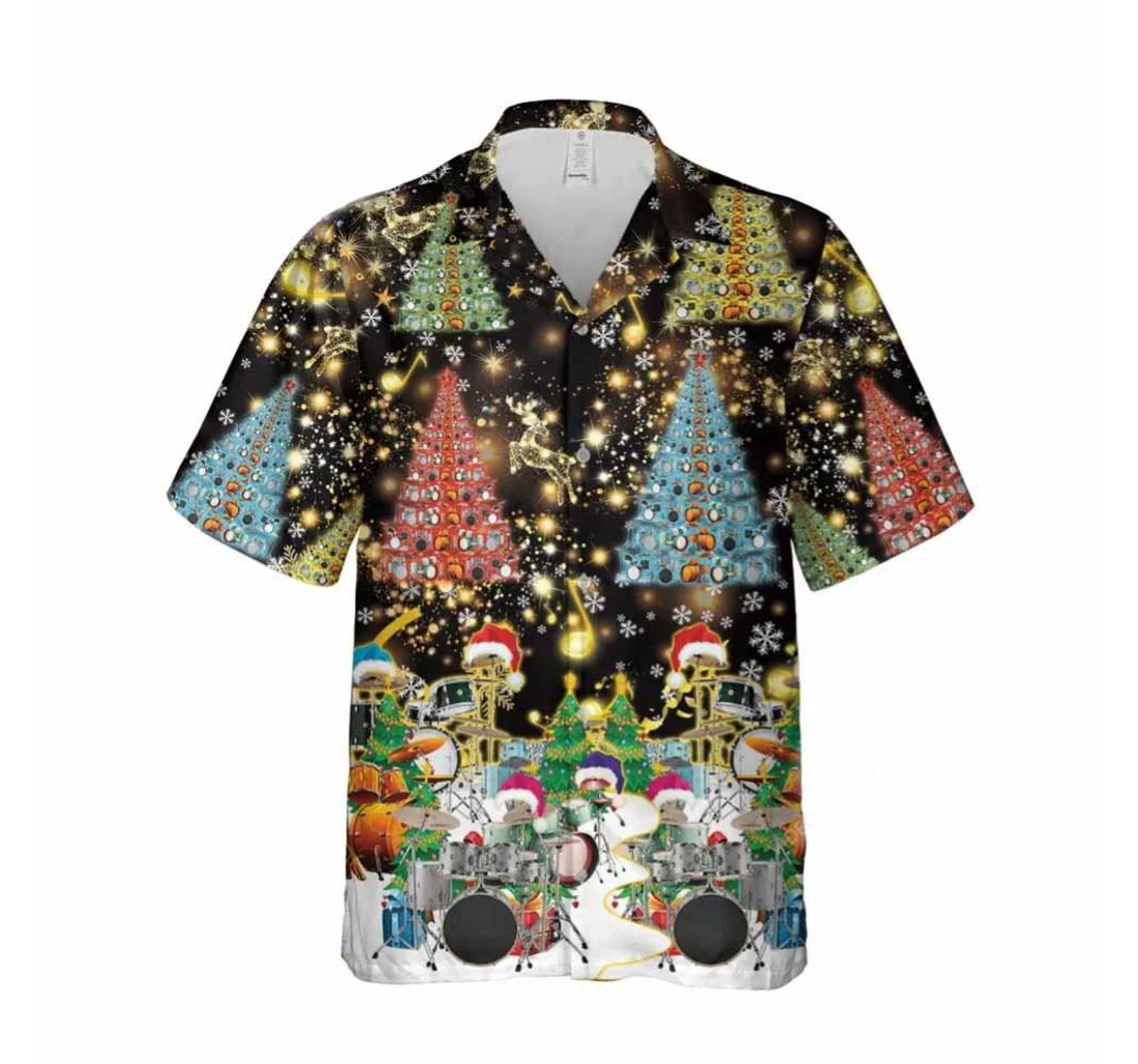 Personalized Christmas Drummer Set Xmas Hawaiian Shirt, Button Up Aloha Shirt For Men, Women