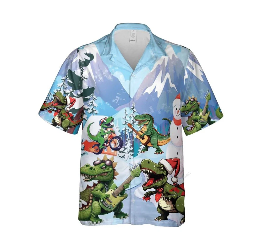 Personalized Christmas Dinosaur Santa Clause Dino Xmas Hawaiian Shirt, Button Up Aloha Shirt For Men, Women