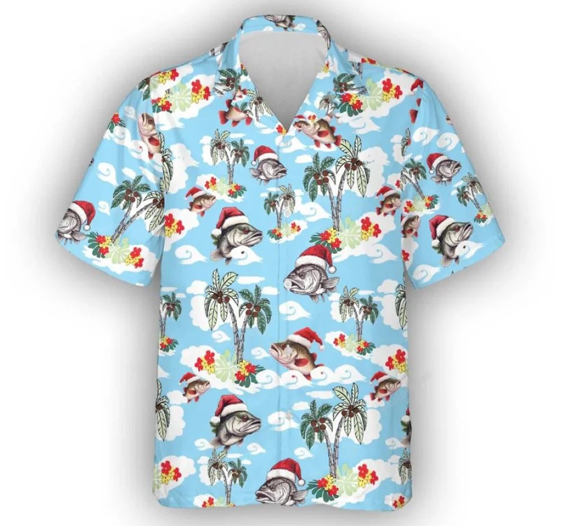 Personalized Christmas Fish Xmas Hawaiian Shirt, Button Up Aloha Shirt For Men, Women