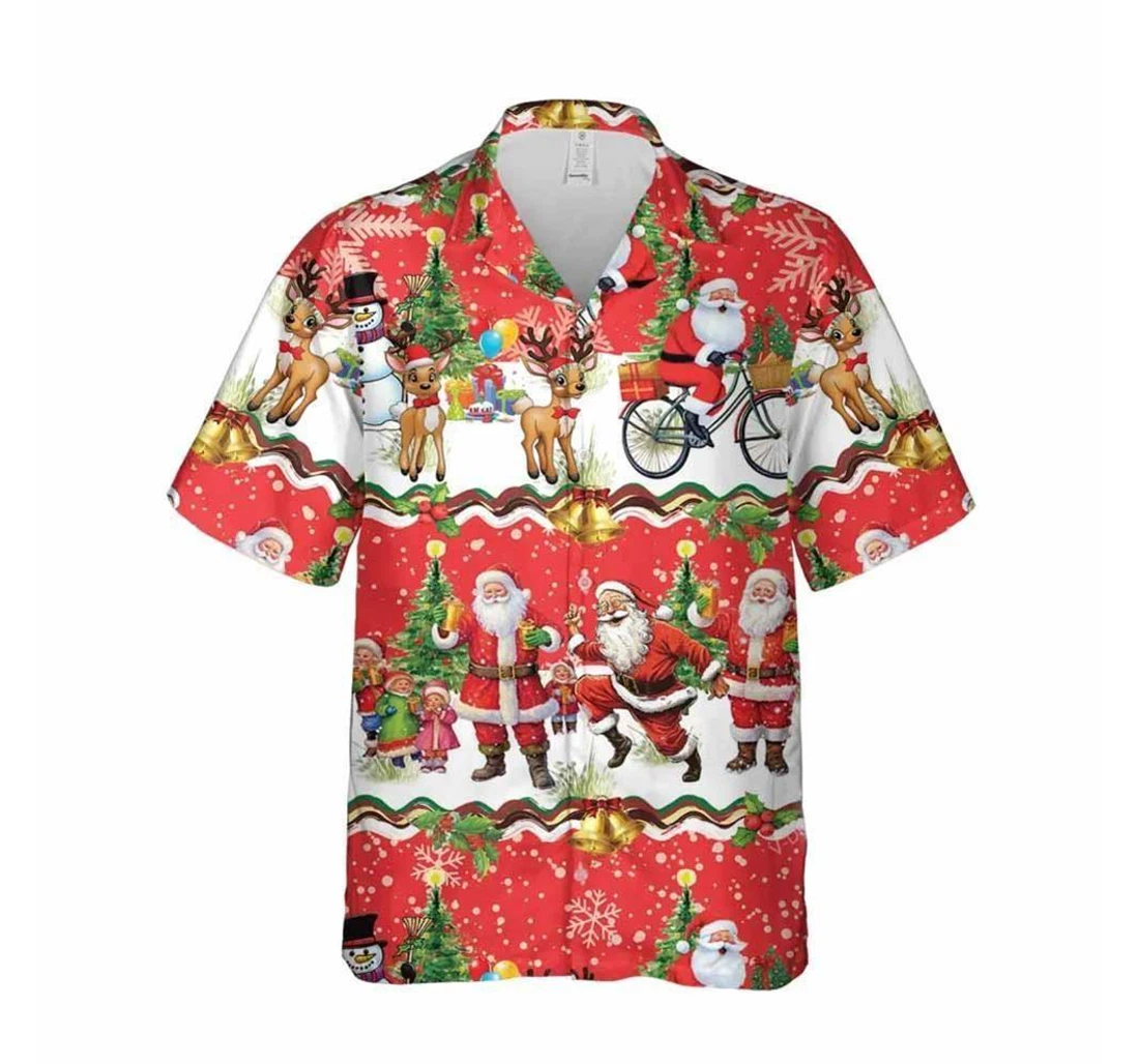 Personalized Christmas Day Pattern Santa Clause Breathable Wear Xmas Hawaiian Shirt, Button Up Aloha Shirt For Men, Women