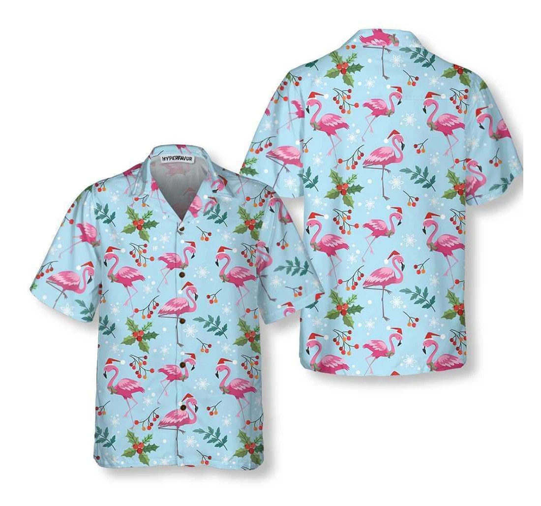 Personalized Christmas Flamingo Seamless Pattern Xmas Hawaiian Shirt, Button Up Aloha Shirt For Men, Women