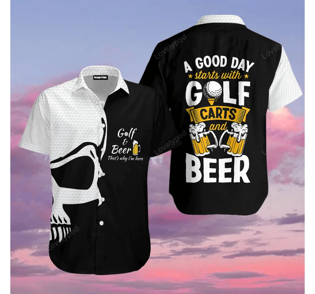 Personalized Golf And Beer That's Why I'm Here Gy Hawaiian Shirt, Button Up Aloha Shirt For Men, Women