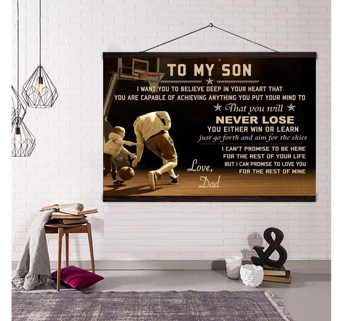 Poster, Canvas - Basketball Dad To Son Never Lose I Love You The Rest Of Mine Visual Print Framed Wall Art