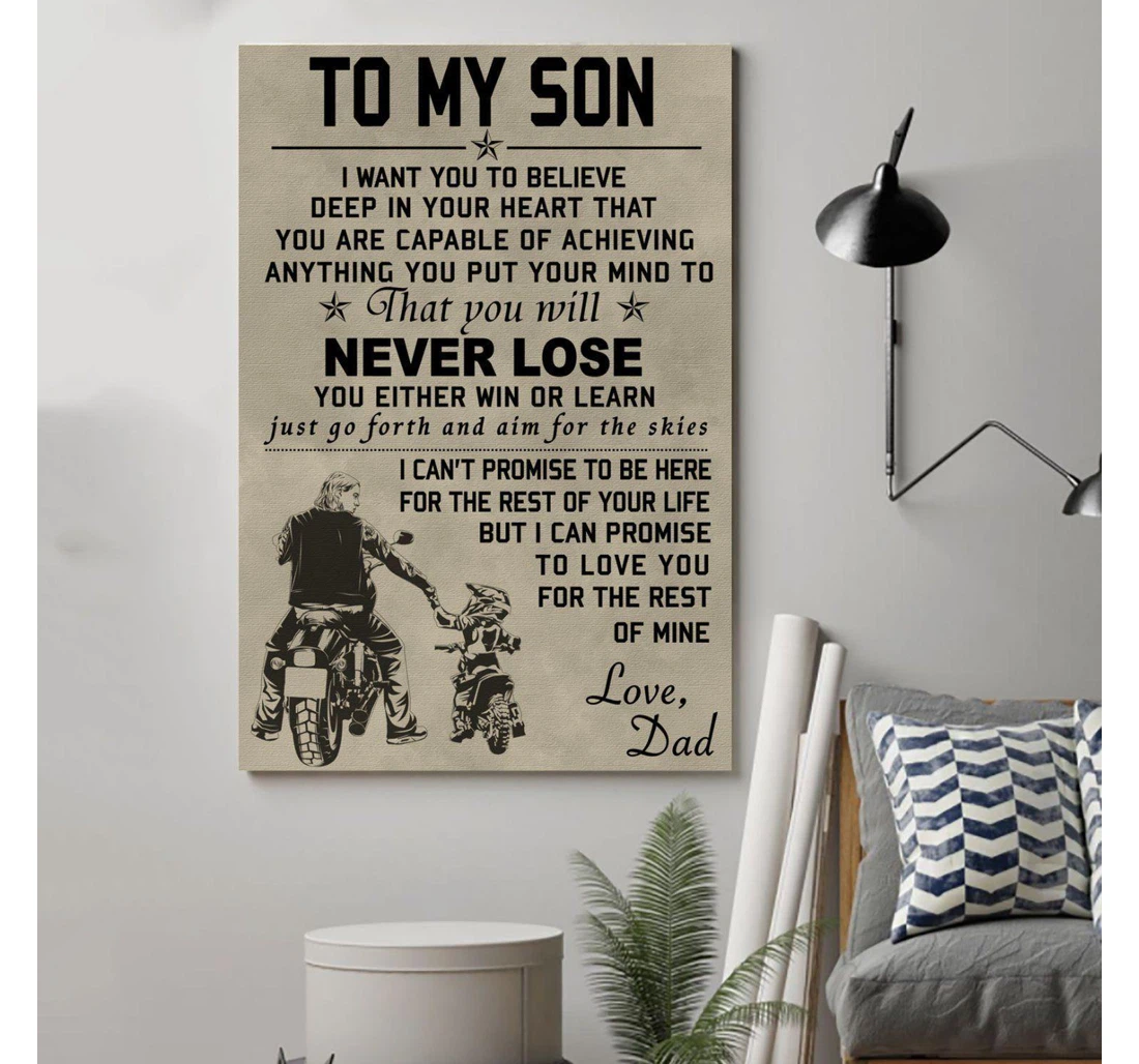 Poster, Canvas - Biker Canvasto My Son Visual Print Framed Wall Art