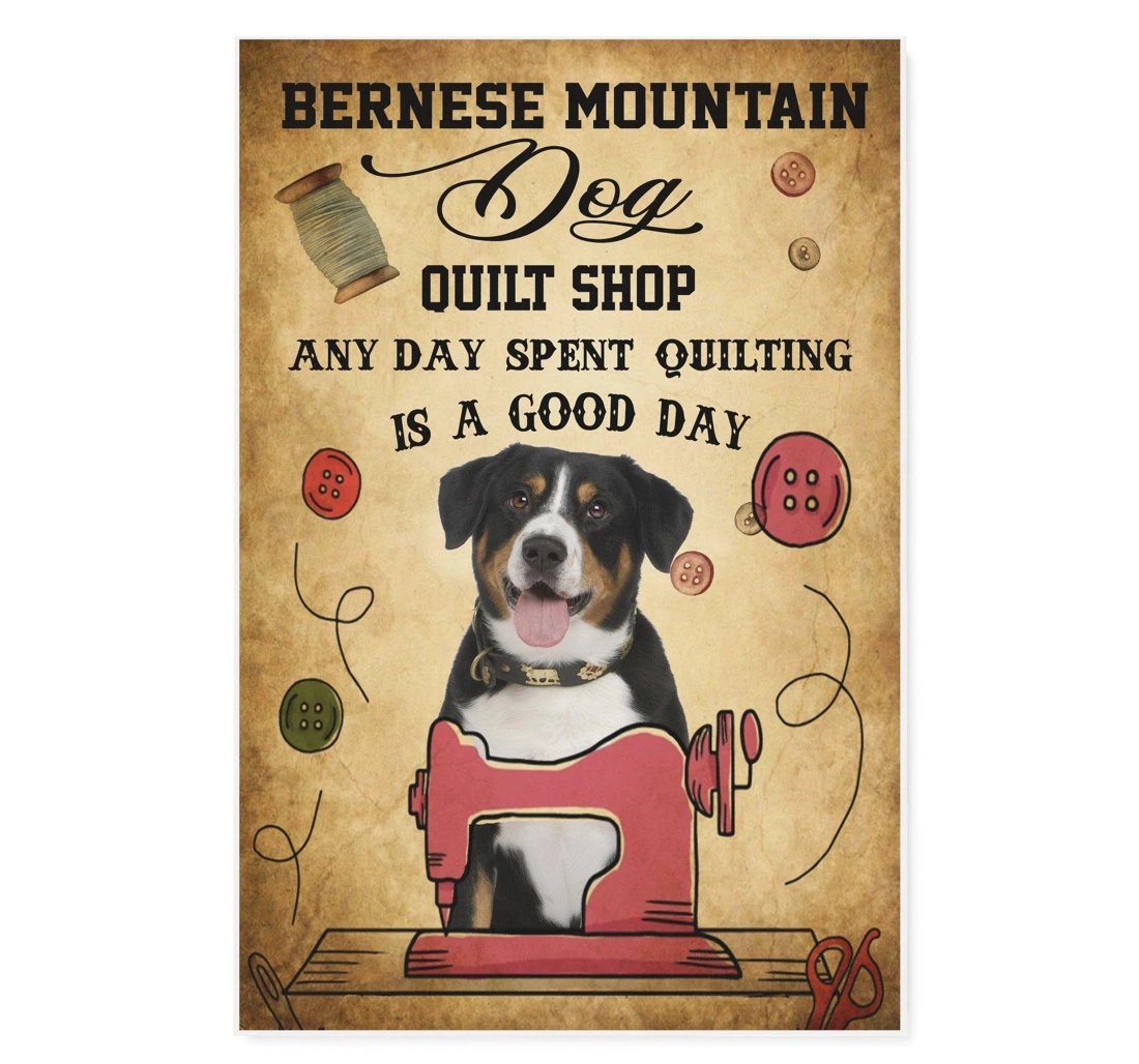 Poster, Canvas - Bernese Mountain Dog Quilt Shop Anyday Spent Quilting Is A Good Day Visual Print Framed Wall Art