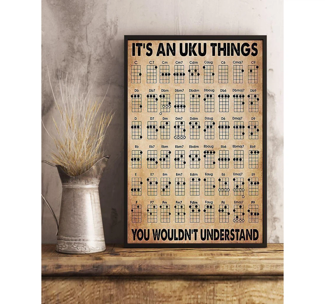 Poster, Canvas - Uku Things Ukulele Visual Print Framed Wall Art