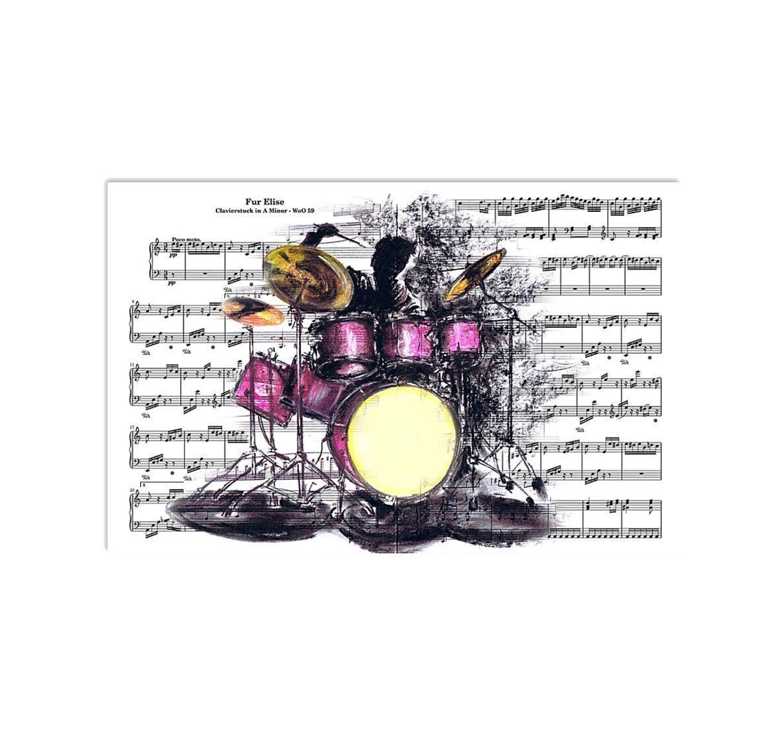 Poster, Canvas - Drummer Playing Drums Music Sheet Visual Print Framed Wall Art