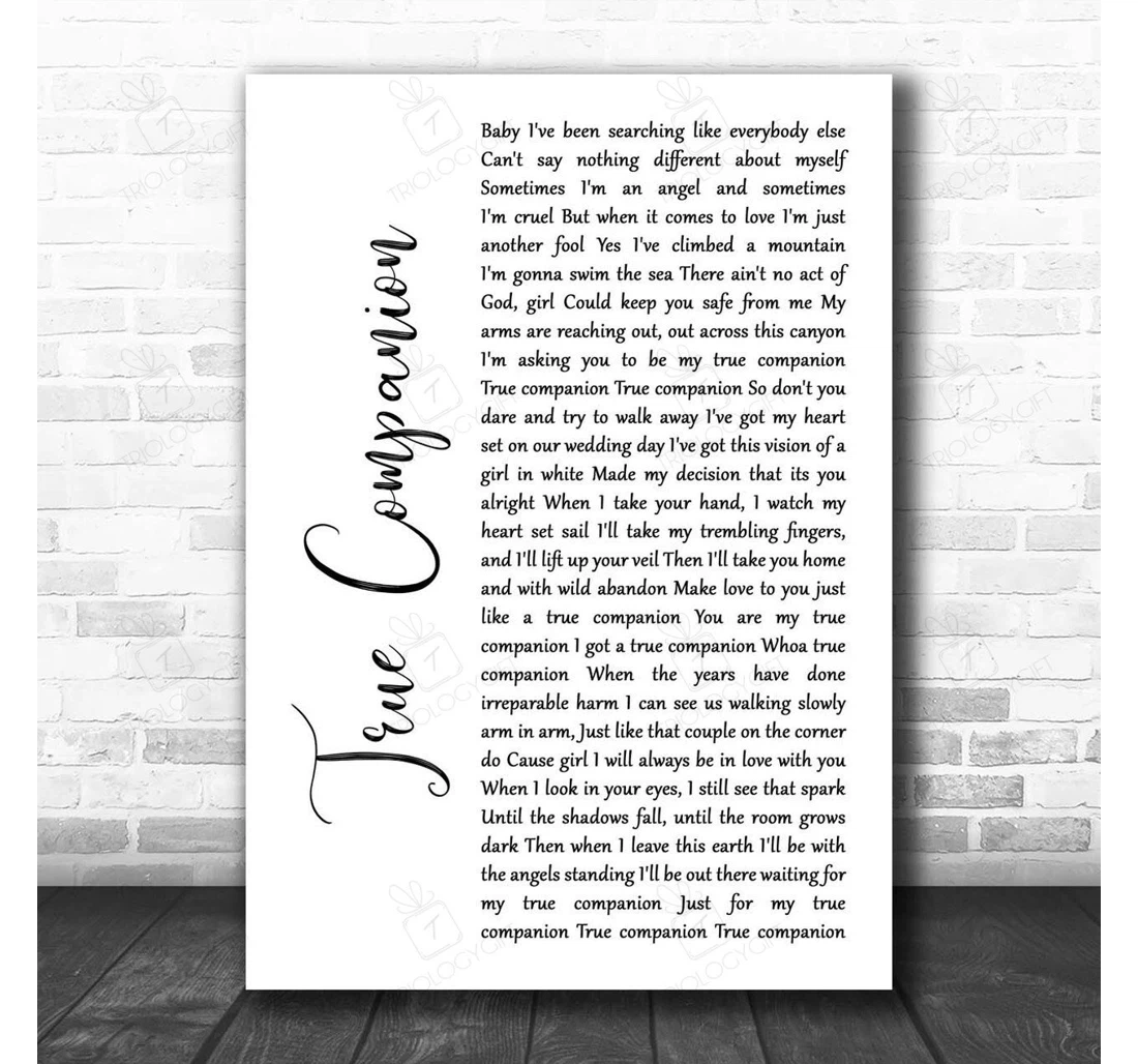 Poster, Canvas - Marc Cohn True Companion White Script Song Lyric Personalised Lyrics Custom Print Framed Wall Art