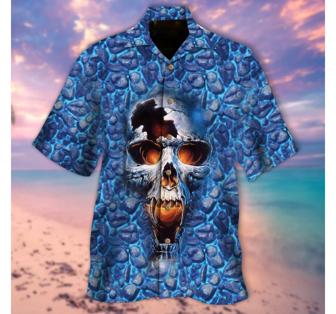 Personalized Blue Stone Cracked Skull Hawaiian Shirt, Button Up Aloha Shirt For Men, Women