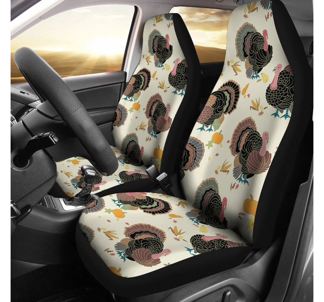 Personalized Thankgiving Turkey Pattern Universal Front Car Seat Cover