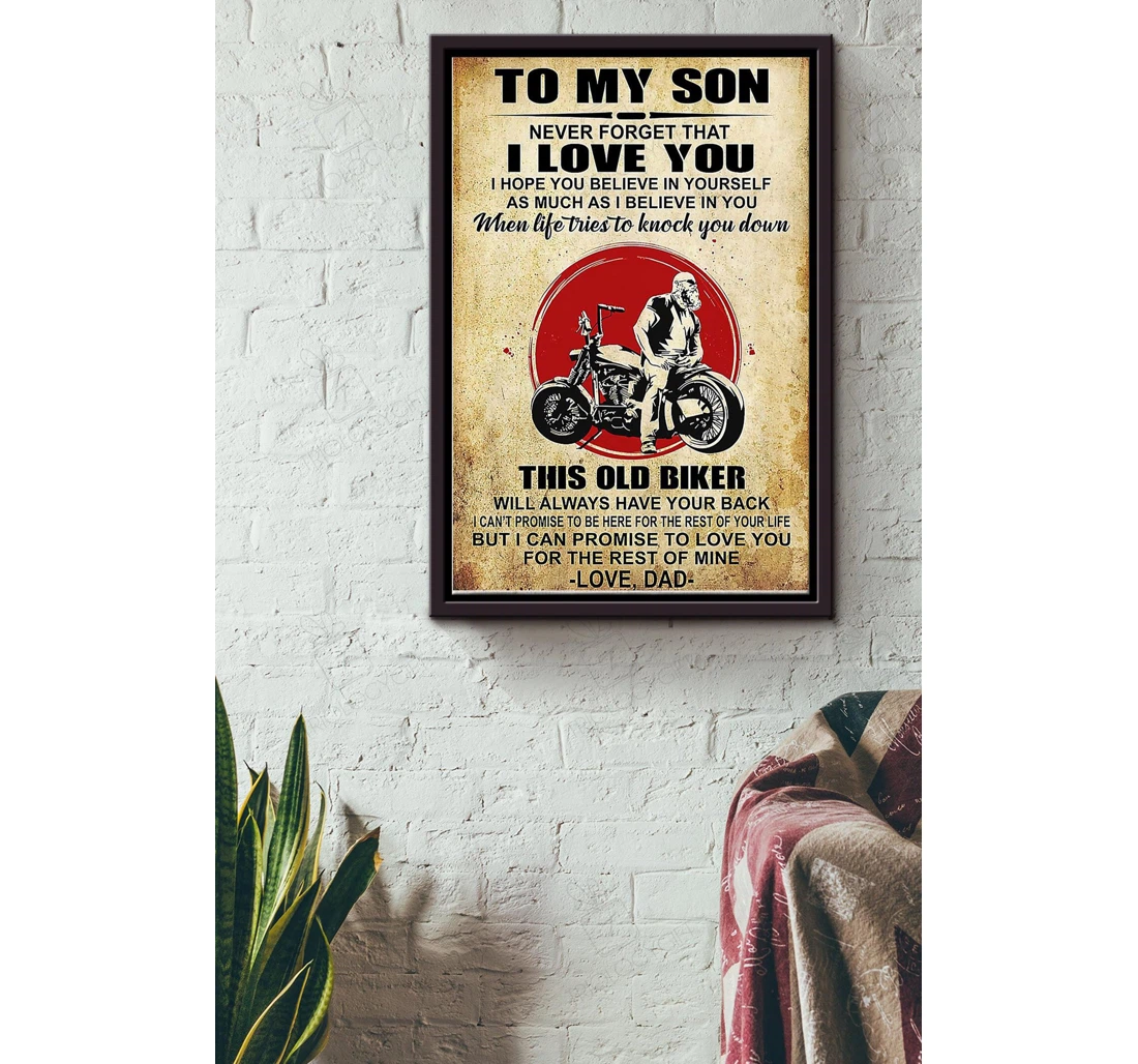 Poster, Canvas - Motorcycle Father To My Son Me Father Fathers Day Dad Motor Lover Riding Lover Racing Team Motorcycle Club Old Man Matte S Print Framed Wall Art